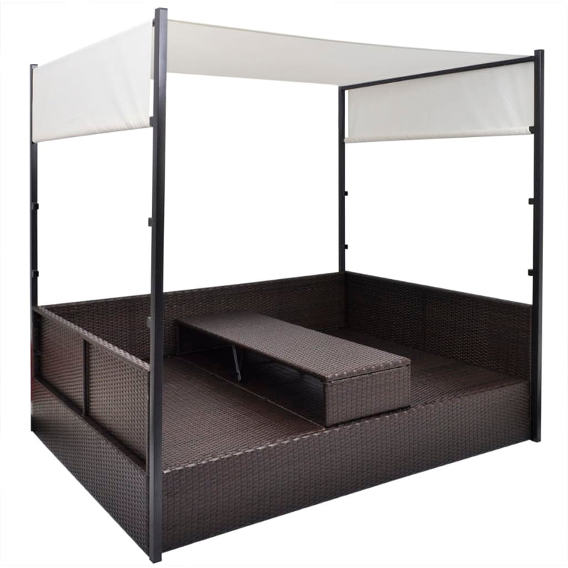 Tuinbed Met Luifel 190X130 Cm Poly Rattan