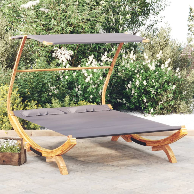 Loungebed Met Luifel Massief Gebogen Hout