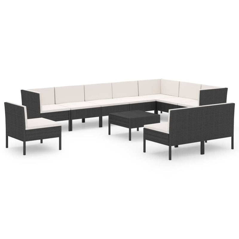 1 Loungeset Met Kussens Poly Rattan Zwart