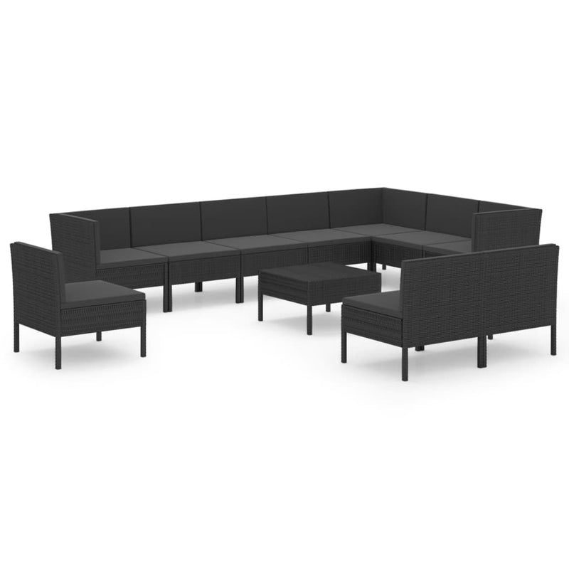 1 Loungeset Met Kussens Poly Rattan Zwart