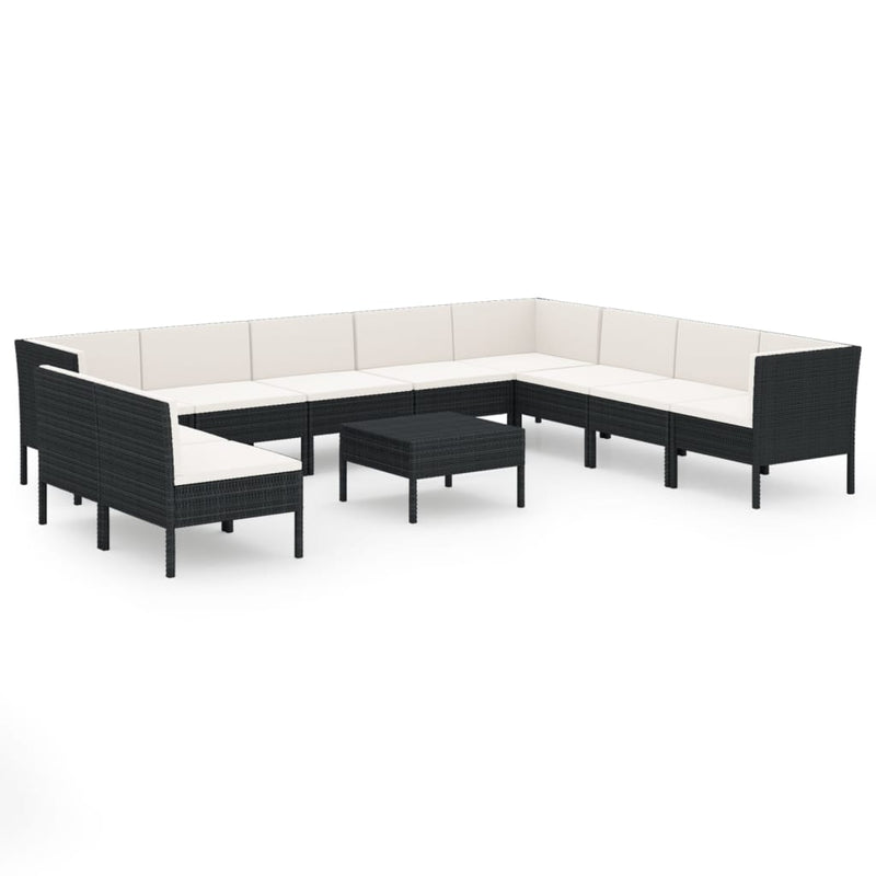 1 Loungeset Met Kussens Poly Rattan Zwart