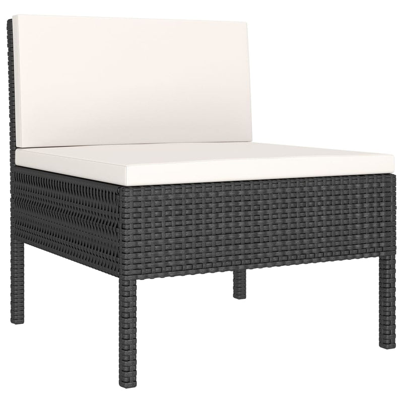 1 Loungeset Met Kussens Poly Rattan Zwart