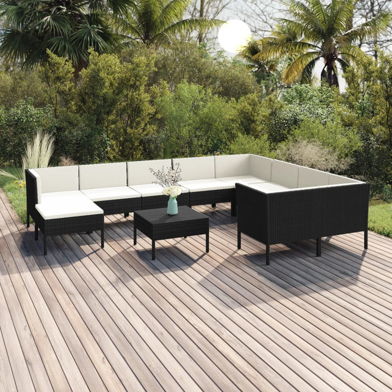 1 Loungeset Met Kussens Poly Rattan Zwart