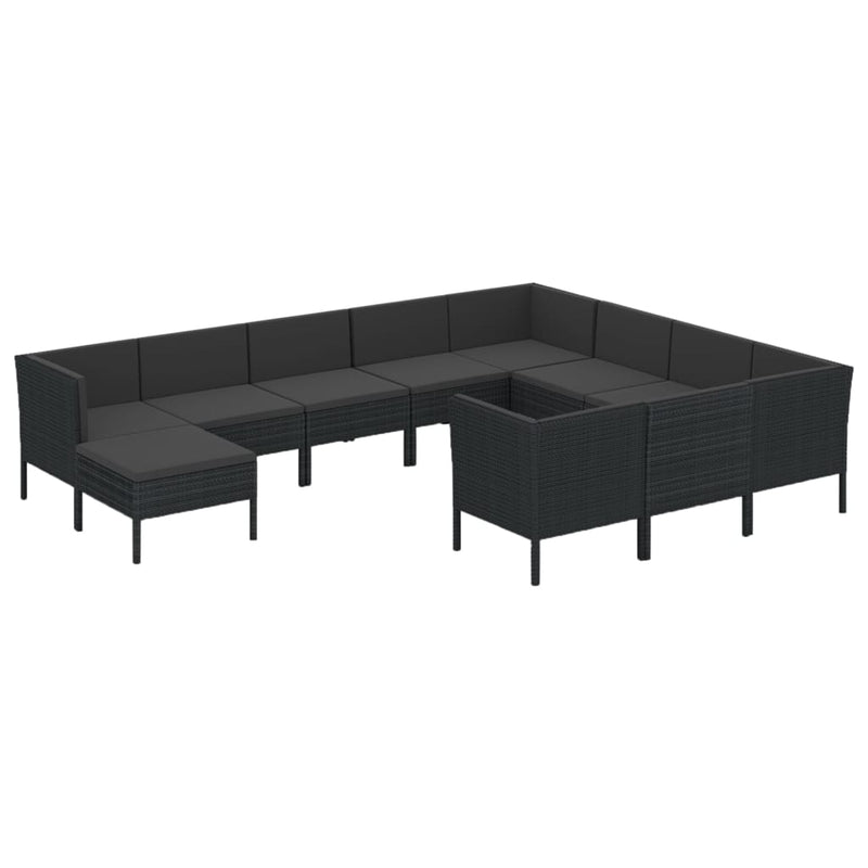 1 Loungeset Met Kussens Poly Rattan Zwart