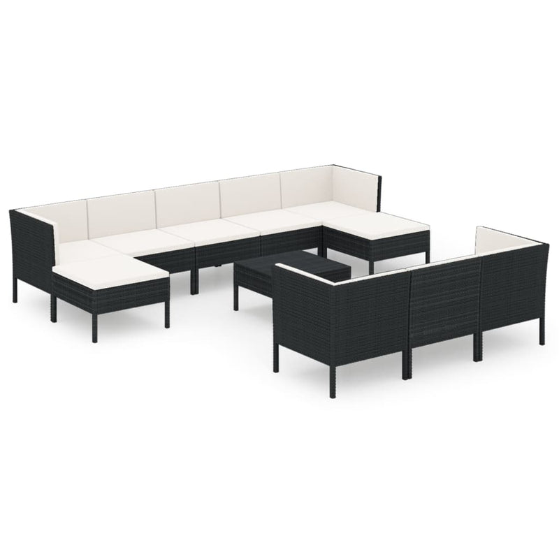 1 Loungeset Met Kussens Poly Rattan Zwart