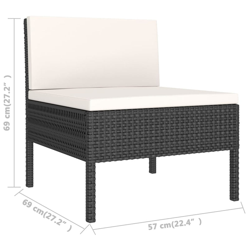 1 Loungeset Met Kussens Poly Rattan Zwart