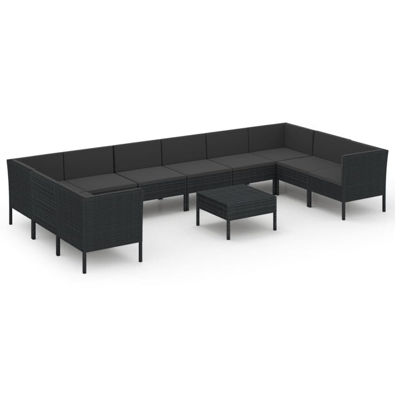 1 Loungeset Met Kussens Poly Rattan Zwart