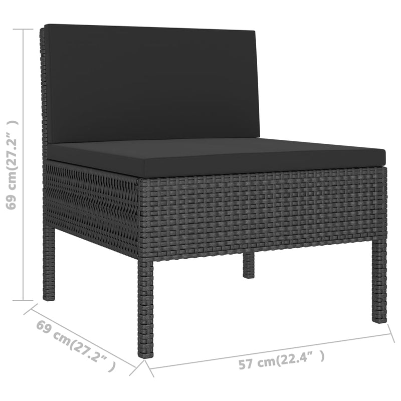 1 Loungeset Met Kussens Poly Rattan Zwart