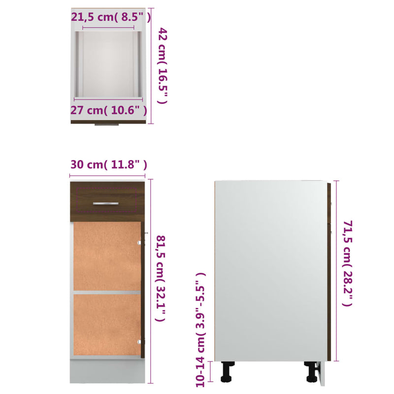 Onderkast Met Lade 30X46X81,5 Cm Bewerkt Hout Bruin Eikenkleur Bruineiken