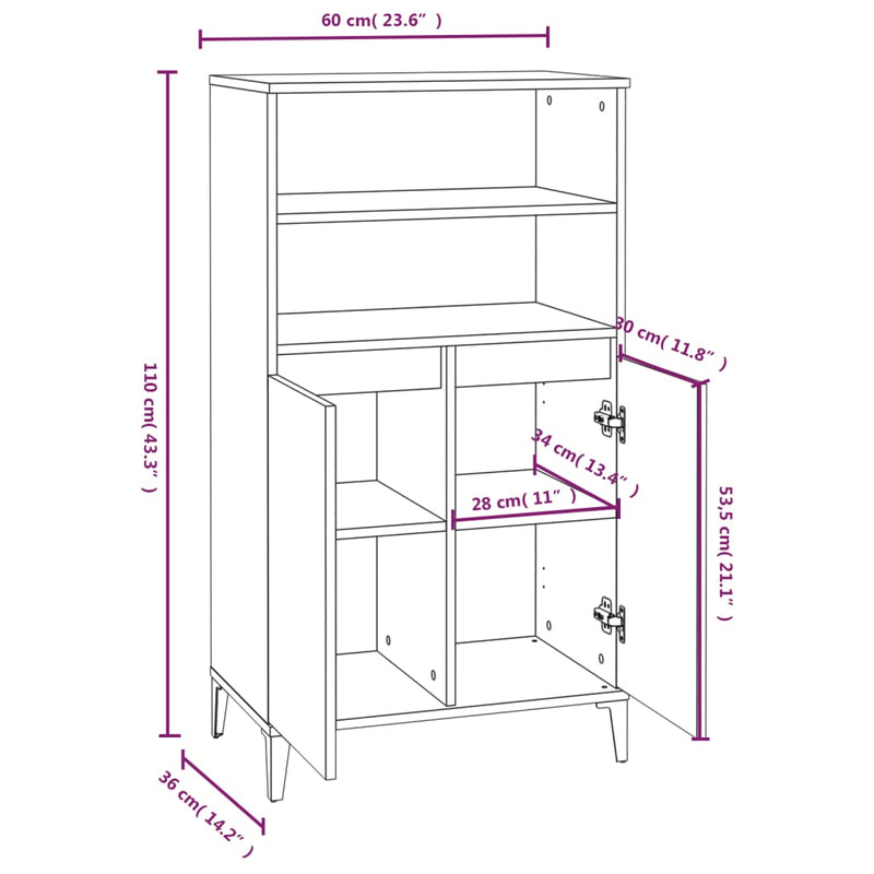 Hoge Kast 60X36X110 Cm Bewerkt Hout