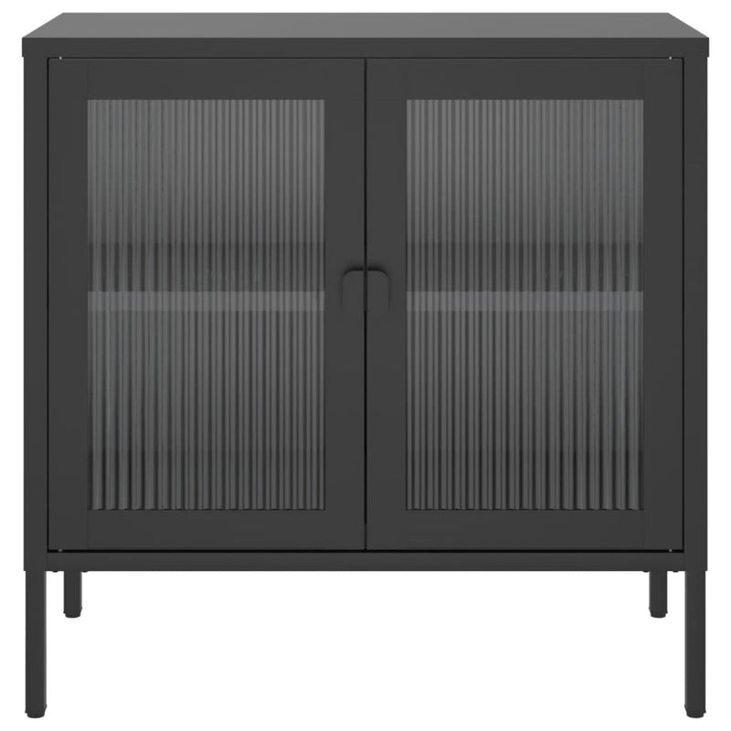 Dressoir 70X35X70 Cm Glas En Staal Zwart