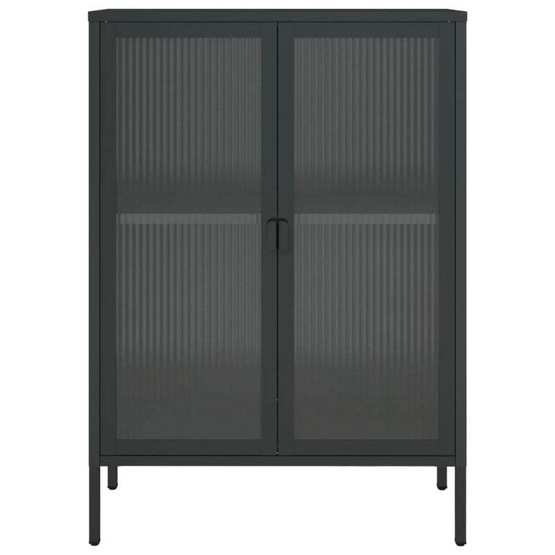Dressoir 75X35X105 Cm Glas En Staal Zwart Hoogglans Wit