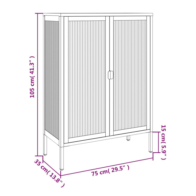 Dressoir 75X35X105 Cm Glas En Staal Zwart Hoogglans Wit