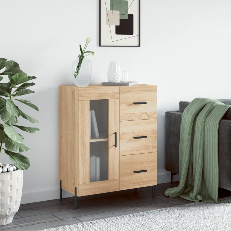 Dressoir 69,5X34X90 Cm Bewerkt Hout Eikenkleurig