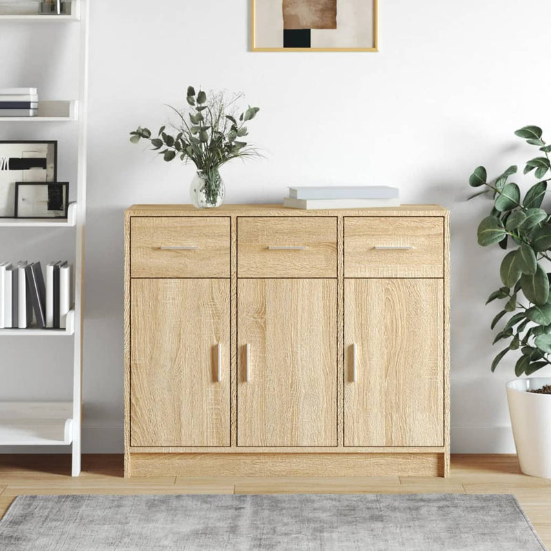 Dressoir 91X28X75 Cm Bewerkt Hout Eikenkleurig