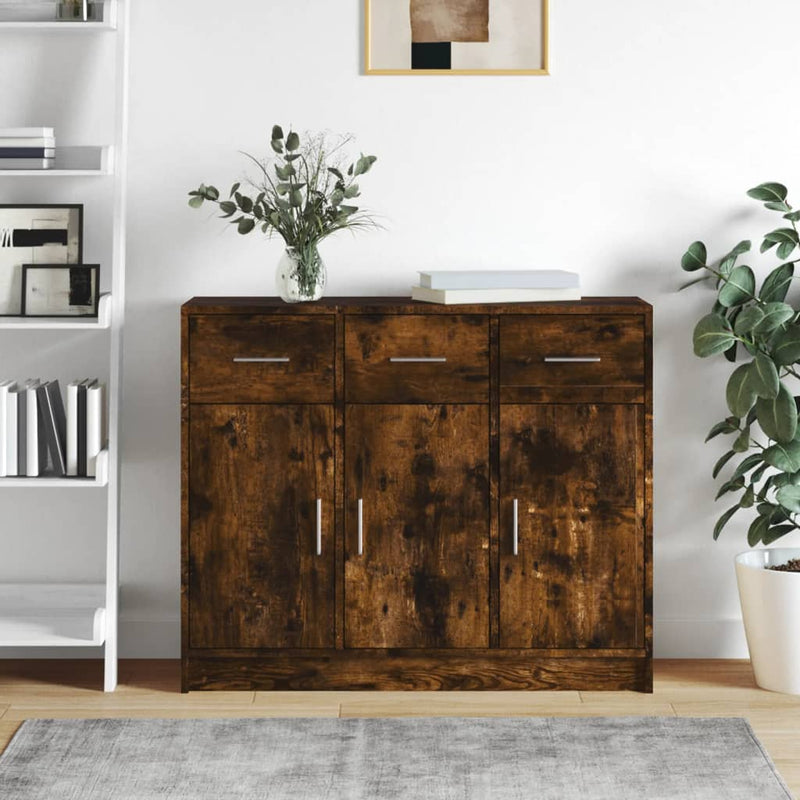 Dressoir 91X28X75 Cm Bewerkt Hout Eikenkleurig