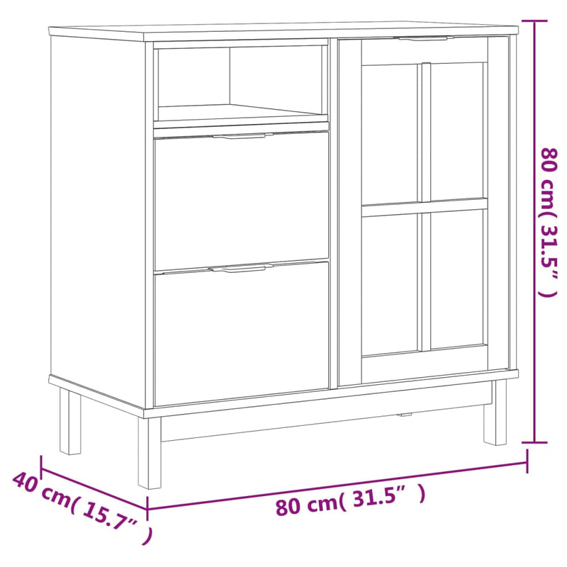 Dressoir Met Glazen Deuren Flam 80X40X80 Cm Massief Grenenhout Donkerbruin