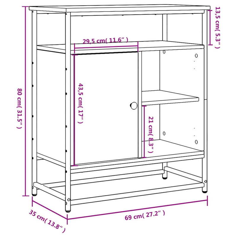 Dressoir 69X35X80 Cm Bewerkt Hout Bruin Eikenkleur