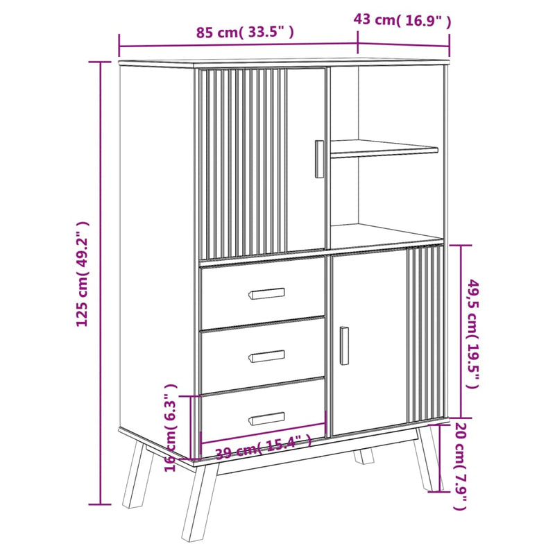 Hoge Kast Olden 85X43X125 Cm Massief Grenenhout