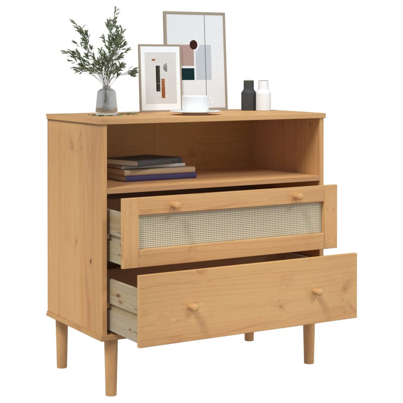Dressoir Senja Rattan-Look 80X40X80 Cm Massief Grenenhout