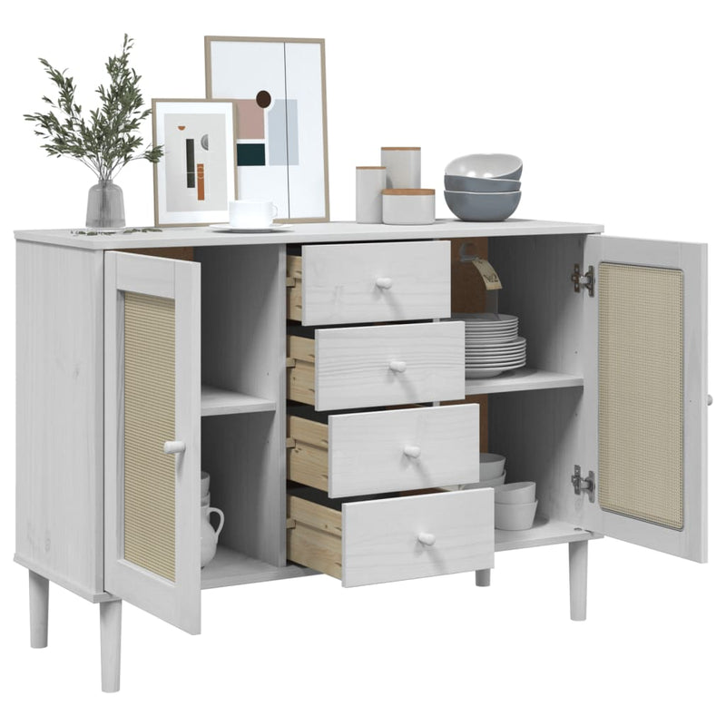 Dressoir Senja Rattan-Look 112X40X80 Cm Massief Grenenhout