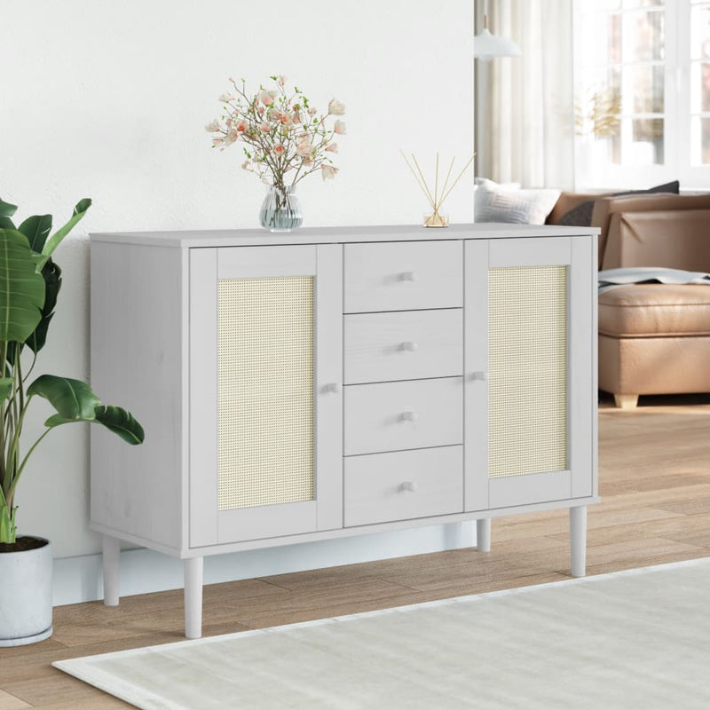 Dressoir Senja Rattan-Look 112X40X80 Cm Massief Grenenhout