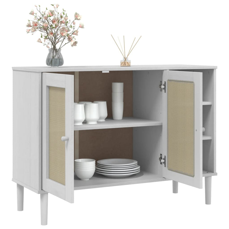 Dressoir Senja 112X40X80 Cm Rattan Look Massief Grenenhout