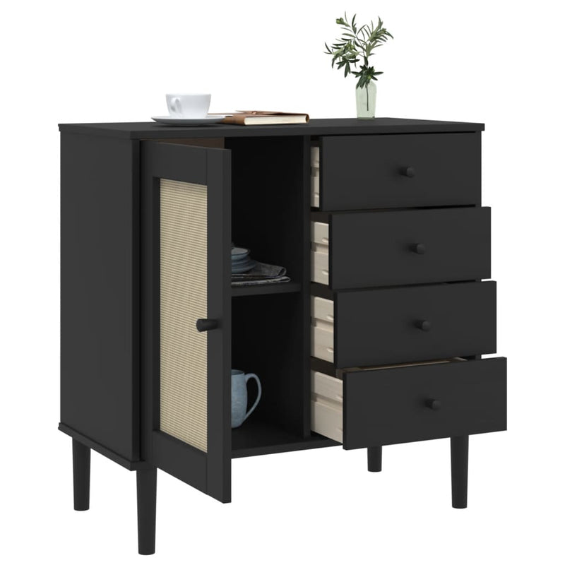 Dressoir Senja 80X40X80 Cm Rattan Look Massief Grenenhout