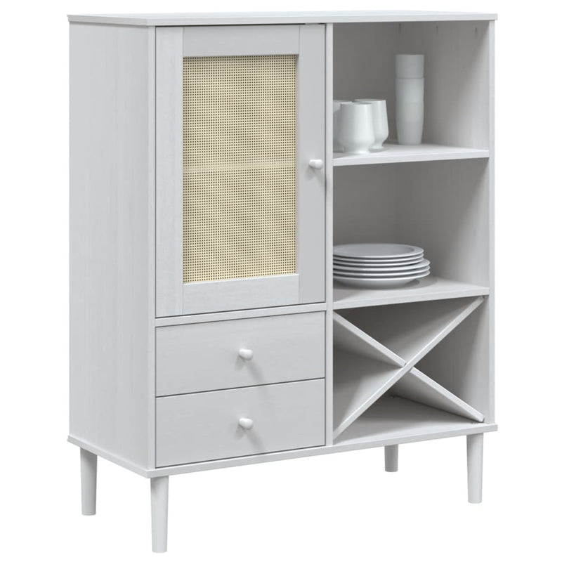 Hoge Kast Senja 90X40X112 Cm Rattan Look Massief Grenenhout