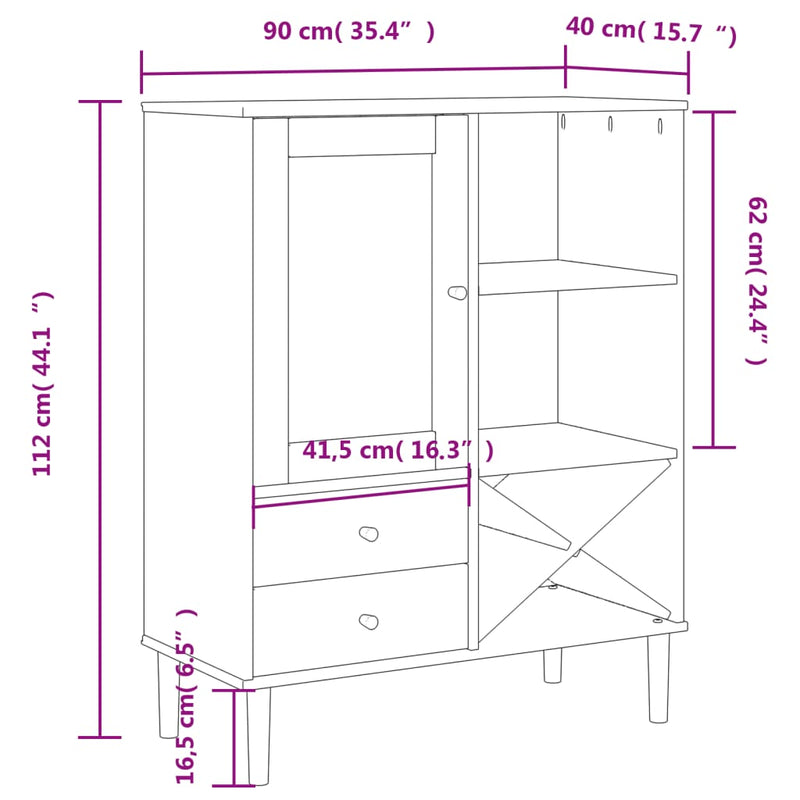 Hoge Kast Senja 90X40X112 Cm Rattan Look Massief Grenenhout