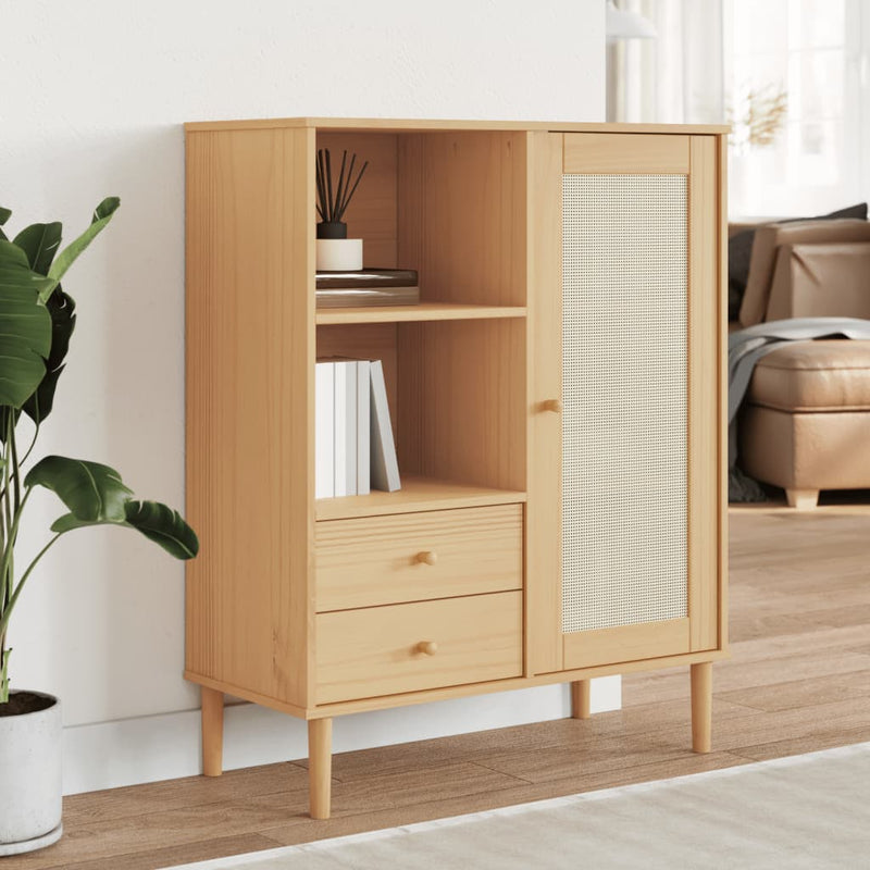 Hoge Kast Senja Rattan-Look 90X40X112 Cm Grenenhout