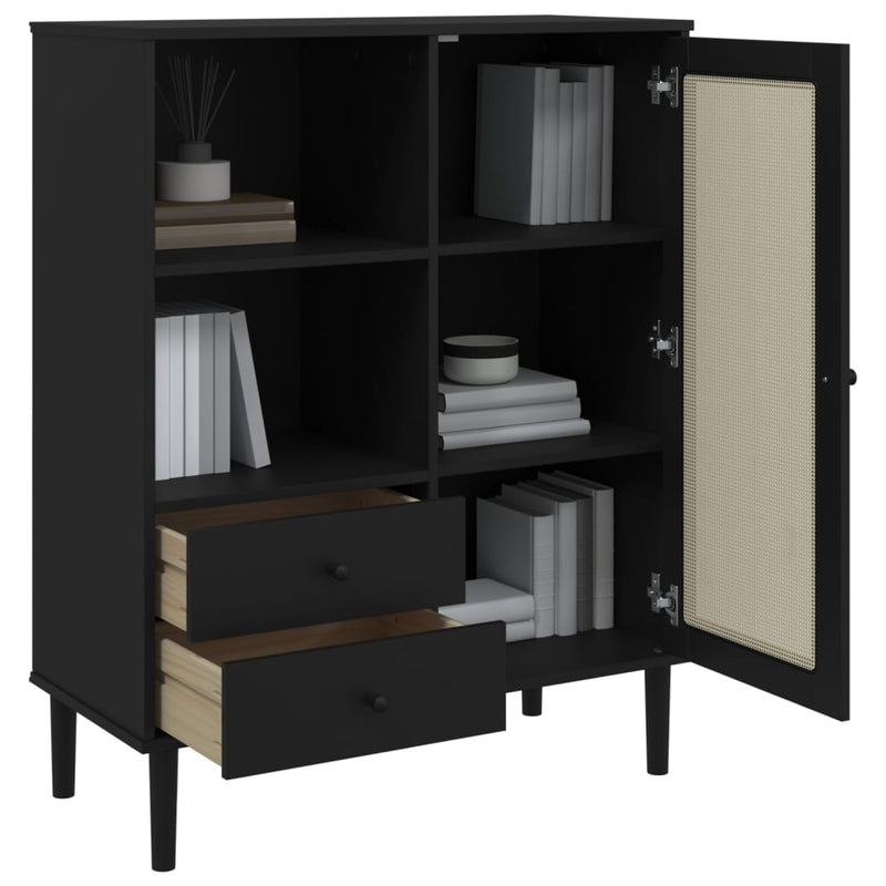 Hoge Kast Senja Rattan-Look 90X40X112 Cm Grenenhout