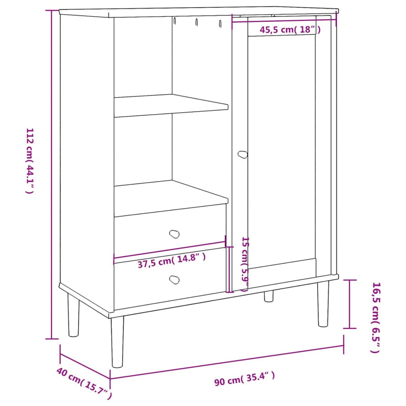 Hoge Kast Senja Rattan-Look 90X40X112 Cm Grenenhout