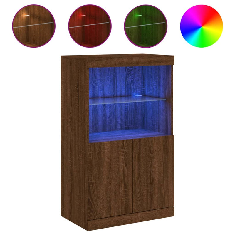 Dressoir Met Led-Verlichting 60,5X37X100 Cm Bruineikenkleurig