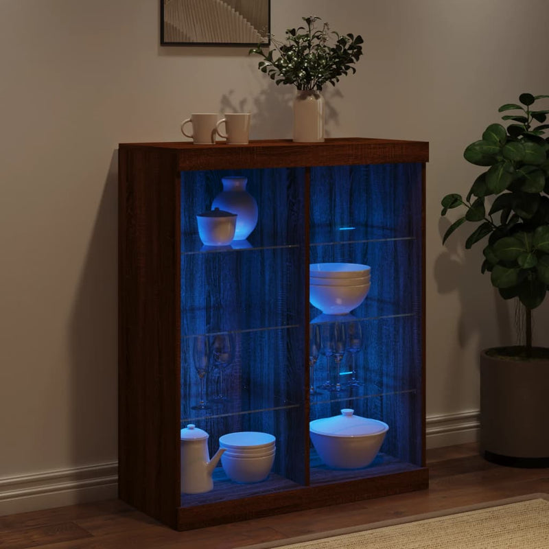 Dressoir Met Led-Verlichting 81X37X100 Cm Bruineikenkleurig