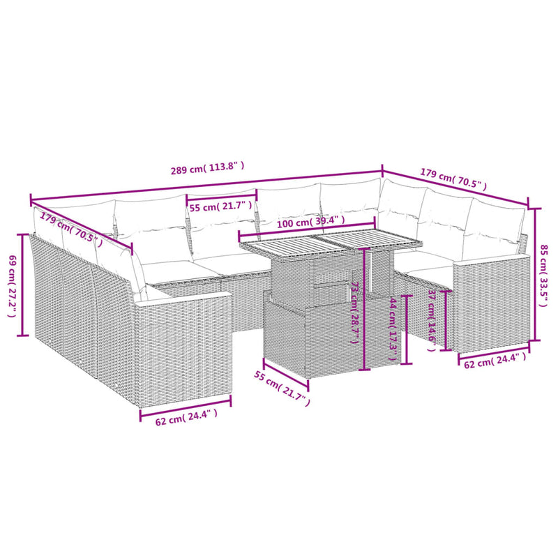 1 Loungeset Met Kussens Poly Rattan