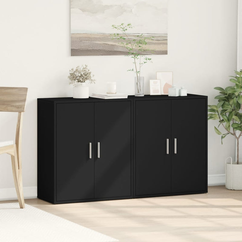 Dressoirs 2 St 60X31X70 Cm Bewerkt Hout Zwart