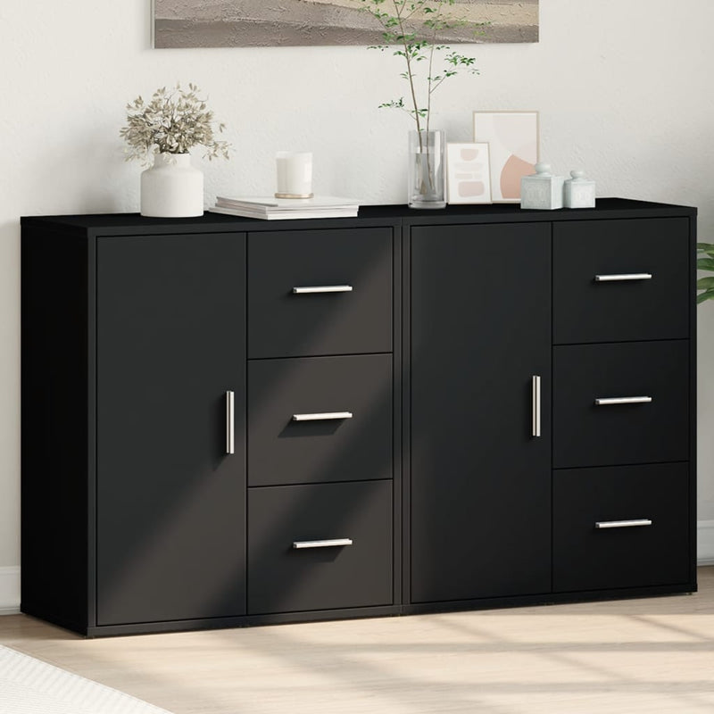 Dressoirs 2 St 60X31X70 Cm Bewerkt Hout Zwart