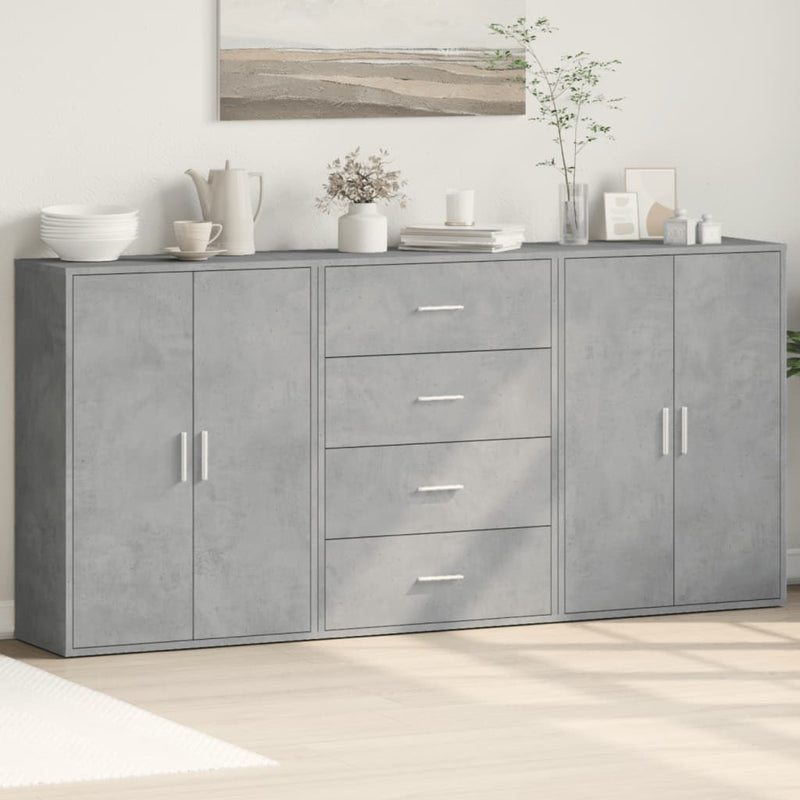 Dressoirs 3 St 60X31X84 Cm Bewerkt Hout Betongrijs