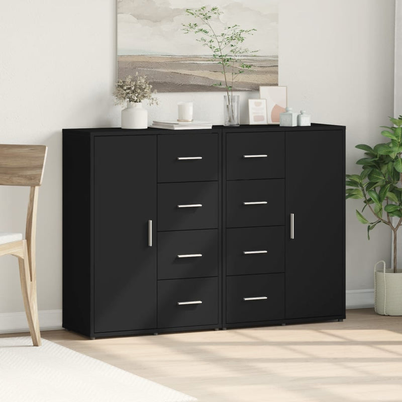 Dressoirs 2 St 60X31X84 Cm Bewerkt Hout Zwart