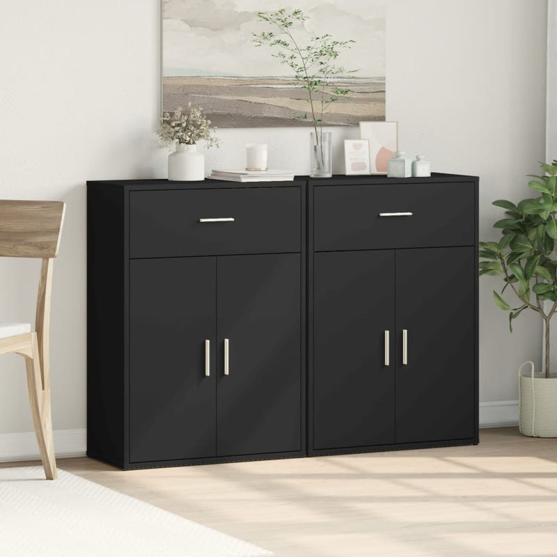 Dressoirs 2 St 60X30X84 Cm Bewerkt Hout Zwart
