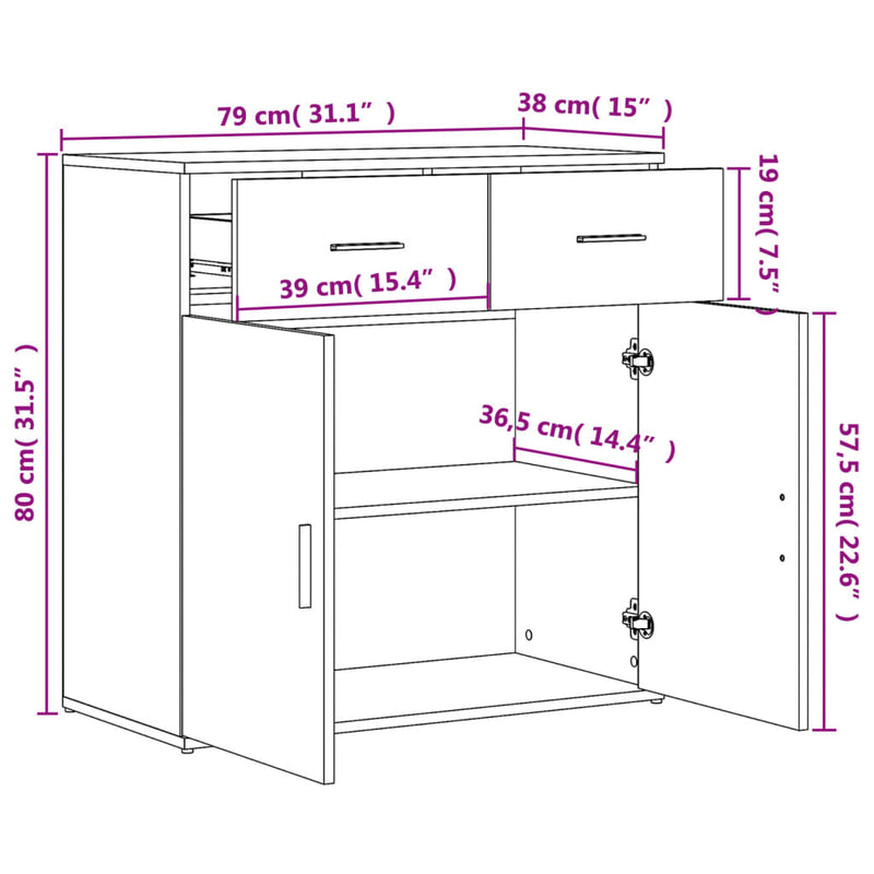 Dressoirs 2 St 79X38X80 Cm Bewerkt Hout Gerookt Eikenkleurig